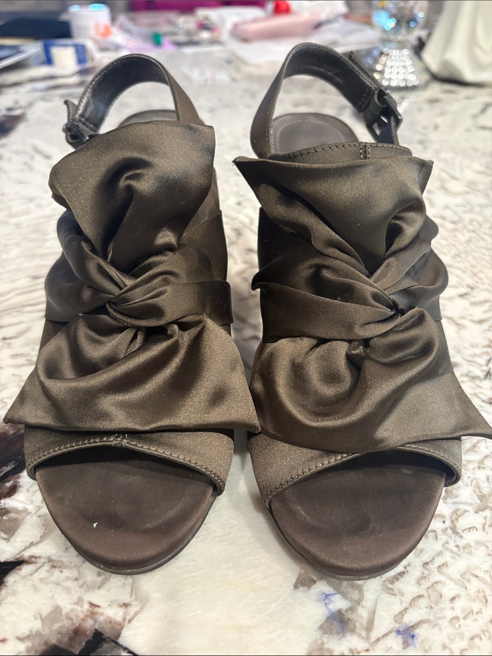 Reaction Kenneth Cole- Knotted Satin Slingback Heels in Olive